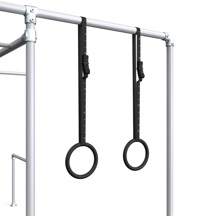 Funky Monkey Bars Gymnastic Rings on swing frame station.