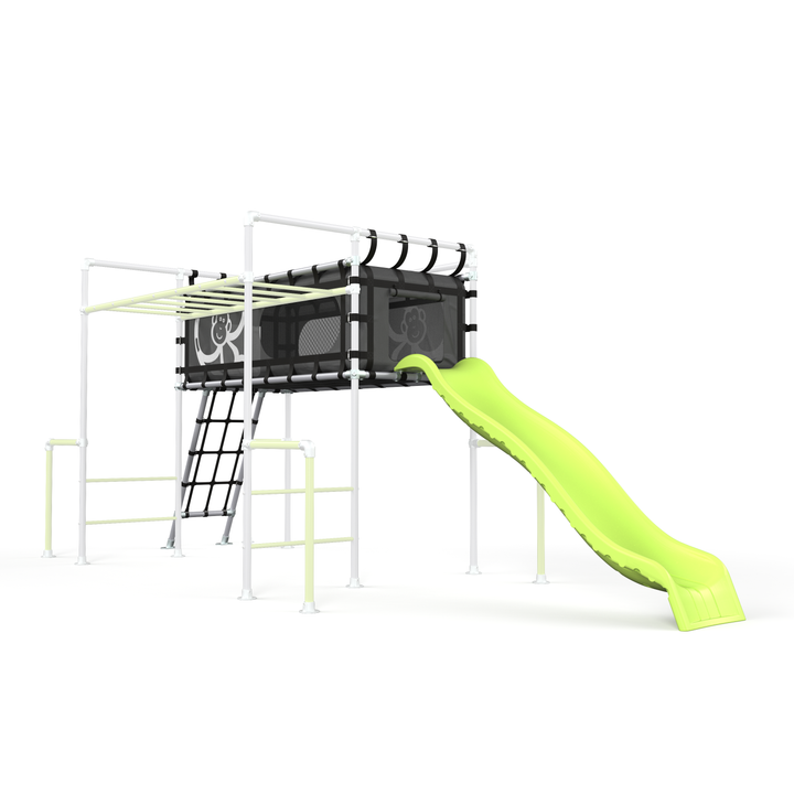Funky Monkey Bars Clubhouse and Slide with Cargo Net on Cheeky Little Monkey