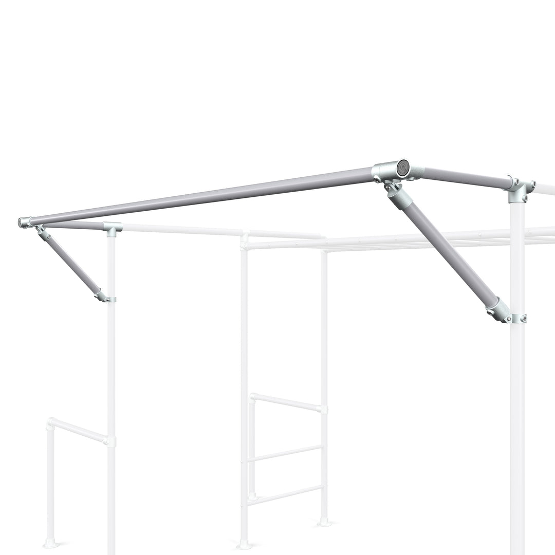 2.3 metre Floating Accessories Bar installed between upright posts with angled support braces