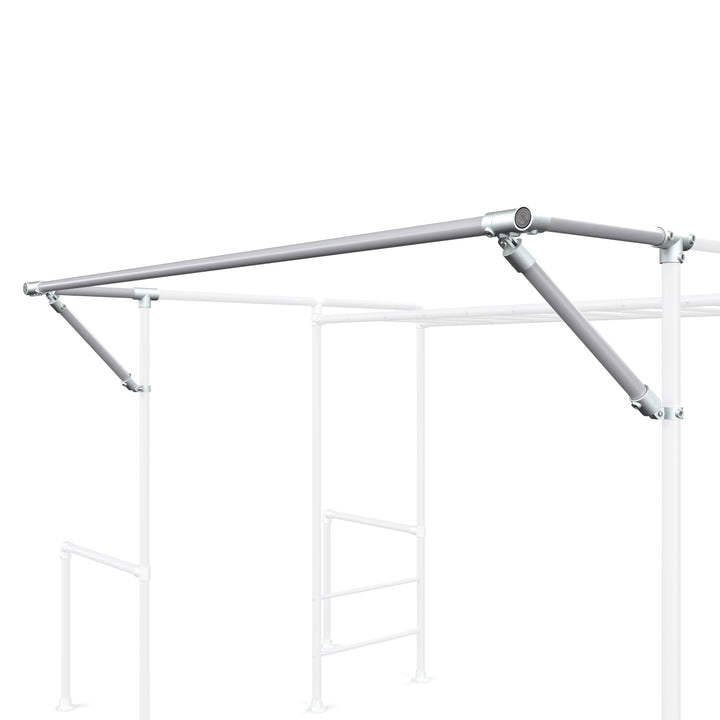 2.3 metre Floating Accessories Bar installed between upright posts with angled support braces