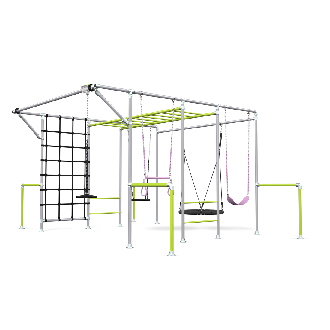 Premium high quality safe childrens playset with monkey bars, swings, flying fox, cargo net, Funky Monkey Bars