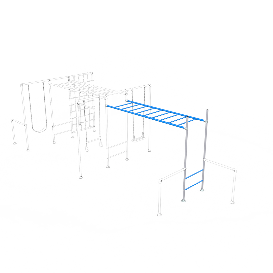 Blue Monkey Bar Extension shown on a Funky Monkey Bars frame render