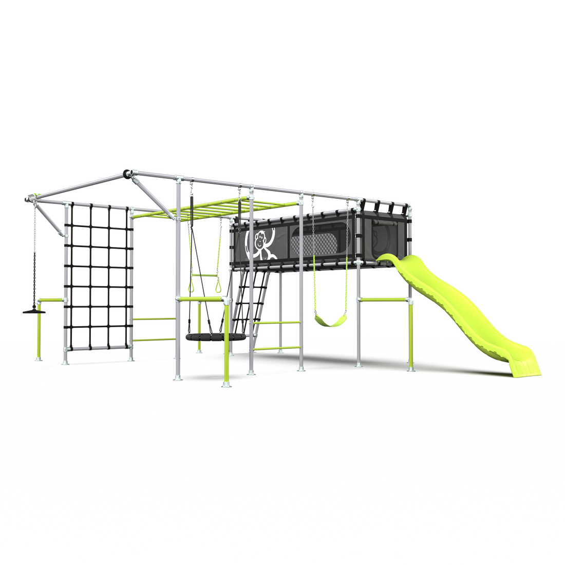 Gorilla Max frame render with clubhouse, slide, cargo wall and monkey bars