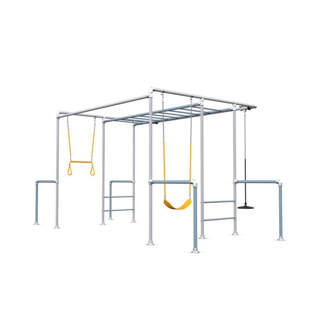 Children's play structure with swings and flying fox