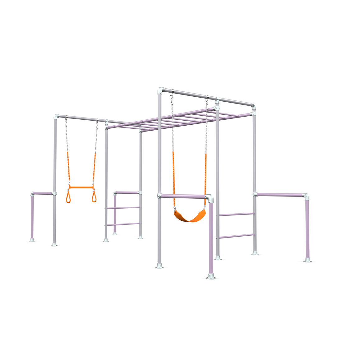 Orangutan monkey bar frame render with sling swing and trapeze