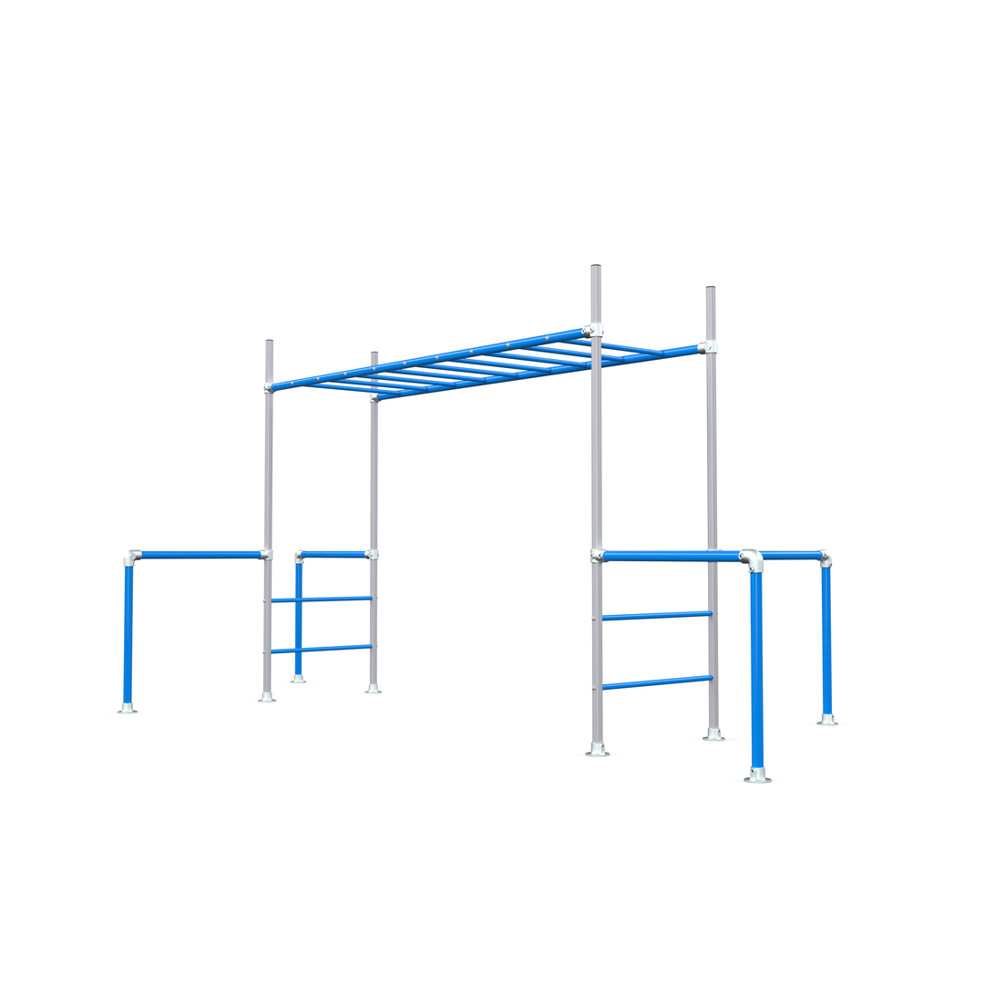 blue metal monkey bar climbing frame