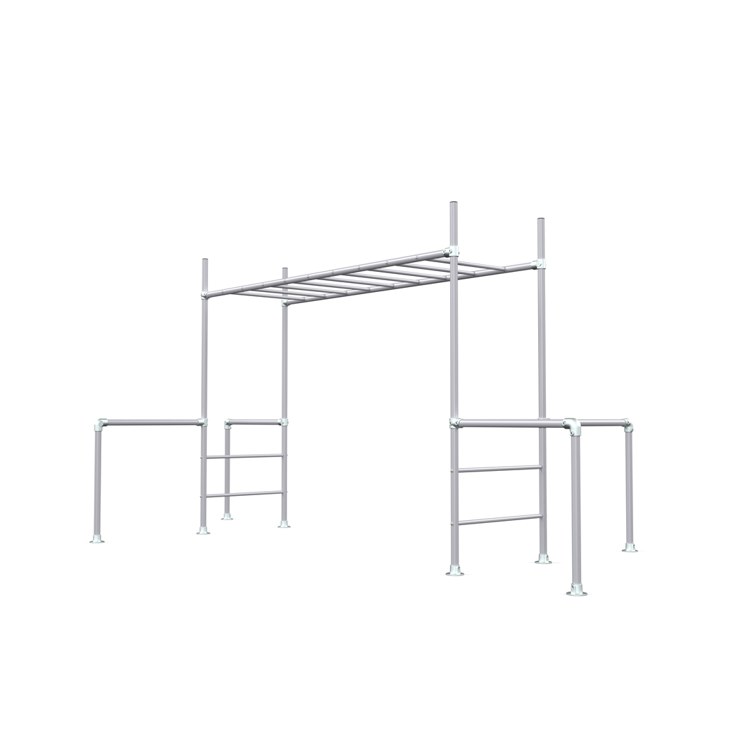 silver outdoor metal monkey bar climbing frame