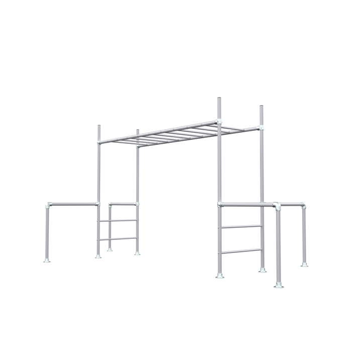 silver outdoor metal monkey bar climbing frame