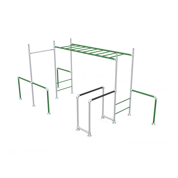 Green Tamarin Base monkey bar frame with ladder and dip bars
