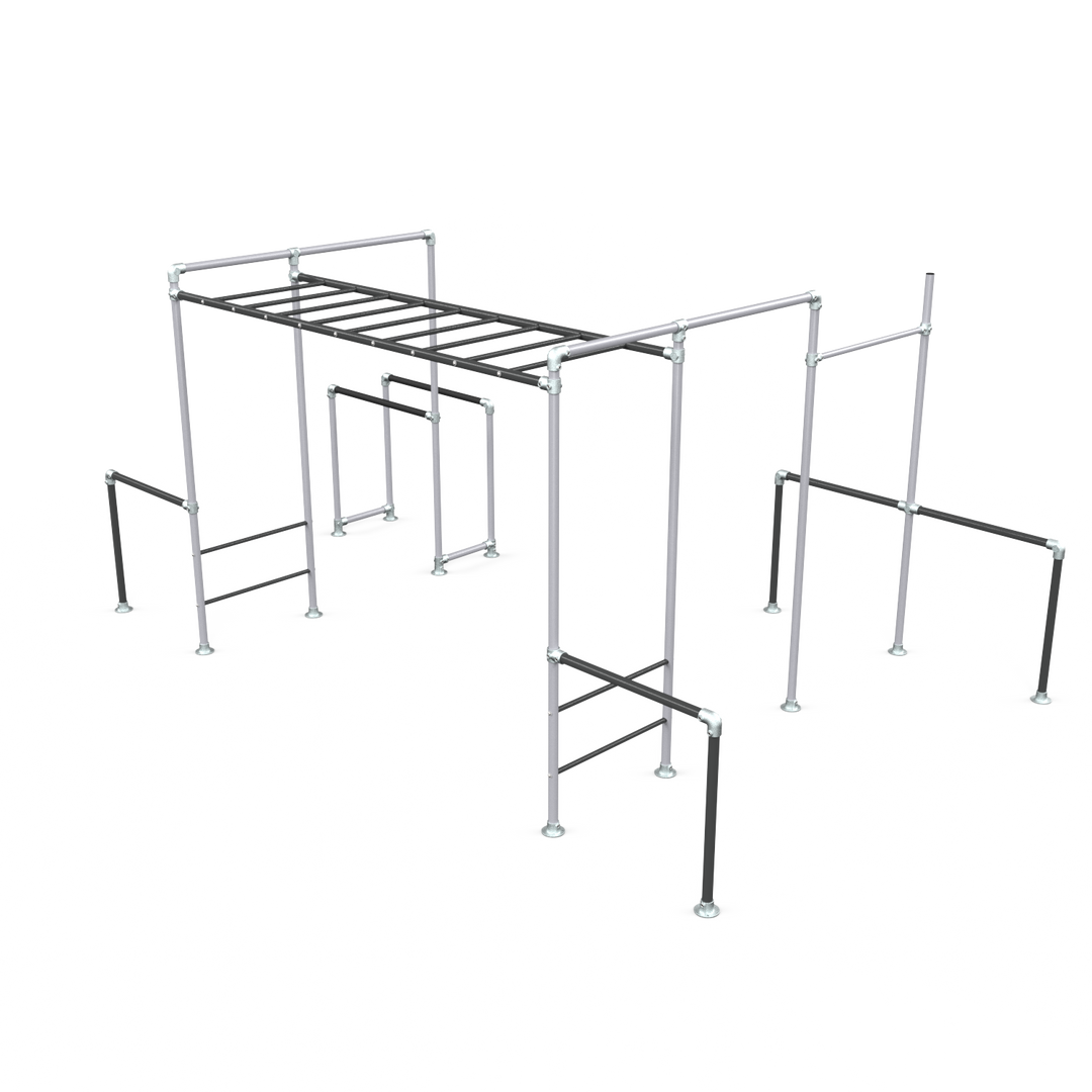 Monument Tamarin Plus Base monkey bar frame with gym rings and dip bars