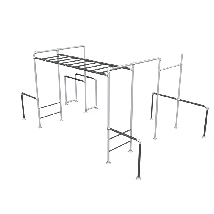 Monument Tamarin Plus Base monkey bar frame with gym rings and dip bars