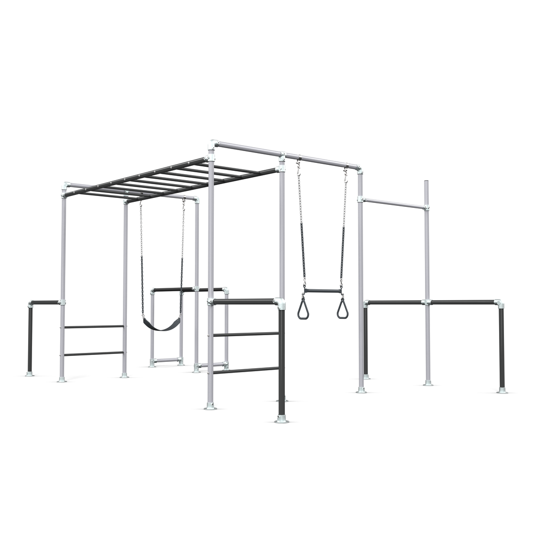 Metal playground structure with swing set