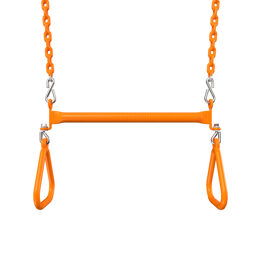 Orange Funky Monkey Bars Trapeze with metal chains for monkey bars and swing sets