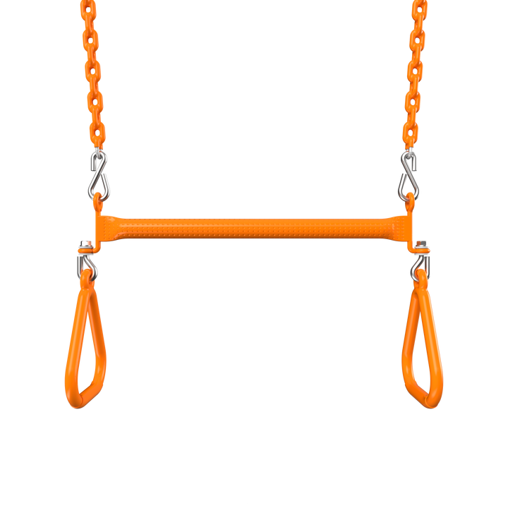 Orange Funky Monkey Bars Trapeze with metal chains for monkey bars and swing sets