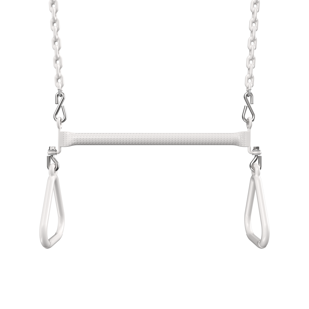 White Funky Monkey Bars Trapeze with metal chains for monkey bars and swing sets