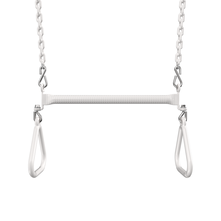 White Funky Monkey Bars Trapeze with metal chains for monkey bars and swing sets
