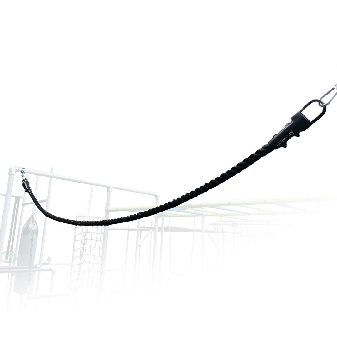 Black 3m Horizontal Jungle Rope attached to a Funky Monkey Bars frame