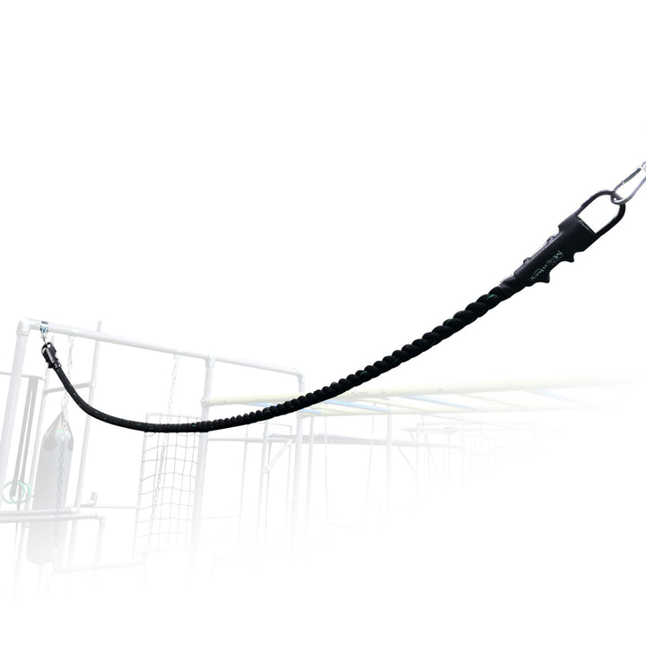 Black 3m Horizontal Jungle Rope attached to a Funky Monkey Bars frame