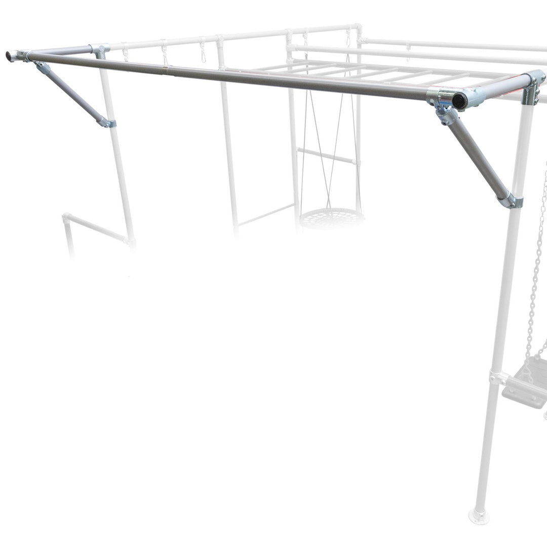 Floating Accessories Bar extension shown across a monkey bar frame with side braces and swing accessories behind