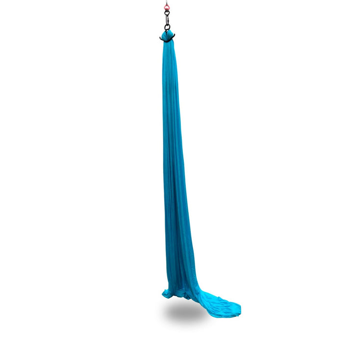 Blue Aerial Silk hanging from metal hardware